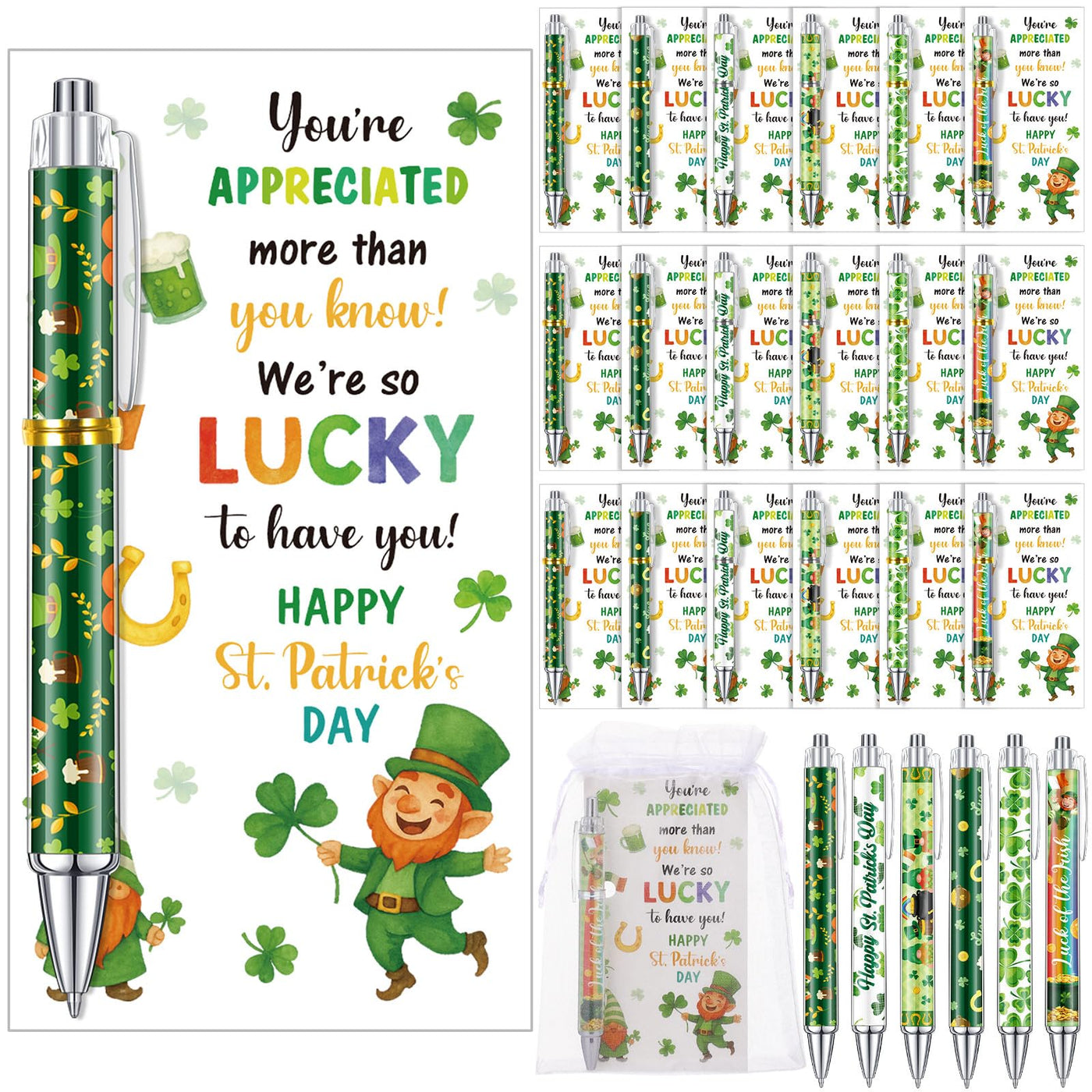 Marspark 30 Set Welcome Back to School Gifts Bulk Ballpoint Pens and Greeting Cards Set with Bags Twist Ties Composition First Day of School Gifts for Teacher Student Classroom Party Favors Supplies