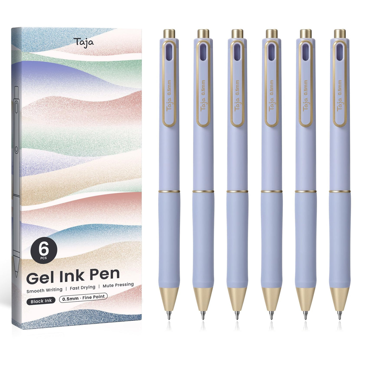 Taja Gel Pens, 6 Pcs Quick Dry Black Gel Ink Pens, 0.5mm Fine Point Smooth Writing Pens for Journaling and Note Taking, Cute Aesthetic Pens for Women & Men-Pastel