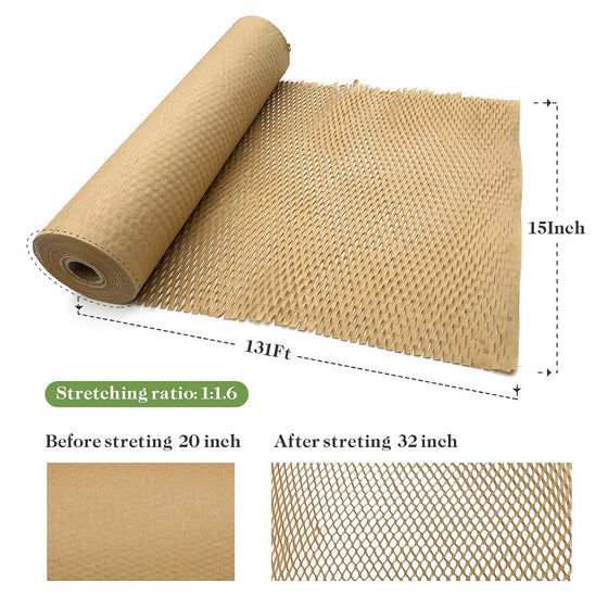 Honeycomb Packing Paper, 15" x 131' Packing Paper Substitute Alternative for Bubble Cushioning Wrap for Moving Shipping Packaging, Recyclable Moving Supplies Bubble Packing Wrap Protective Roll - hover image