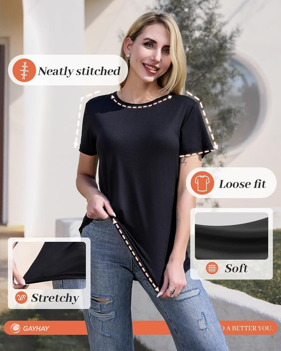 GAYHAY 3 Pack Womens T-Shirts - Short Sleeve Spring Summer Tops Crew Neck Trendy Casual Work Soft Basic Tees for Ladies 2026 - hover image