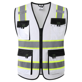 JKSafety Hi Vis Reflective Safety Vests for Men Women High Visibility Vest with Pockets Mesh Fabric Construction Safety Apparel Neon Vest for Work (220-Black L)