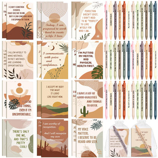 Mooliwe 24 Pcs Positive Affirmation Gift Set Gratitude Notebooks with Pens Small Bags Motivational Encouragement Notepads Daily Affirmations Journal for Women Stress Relief Self Care (Watercolor)