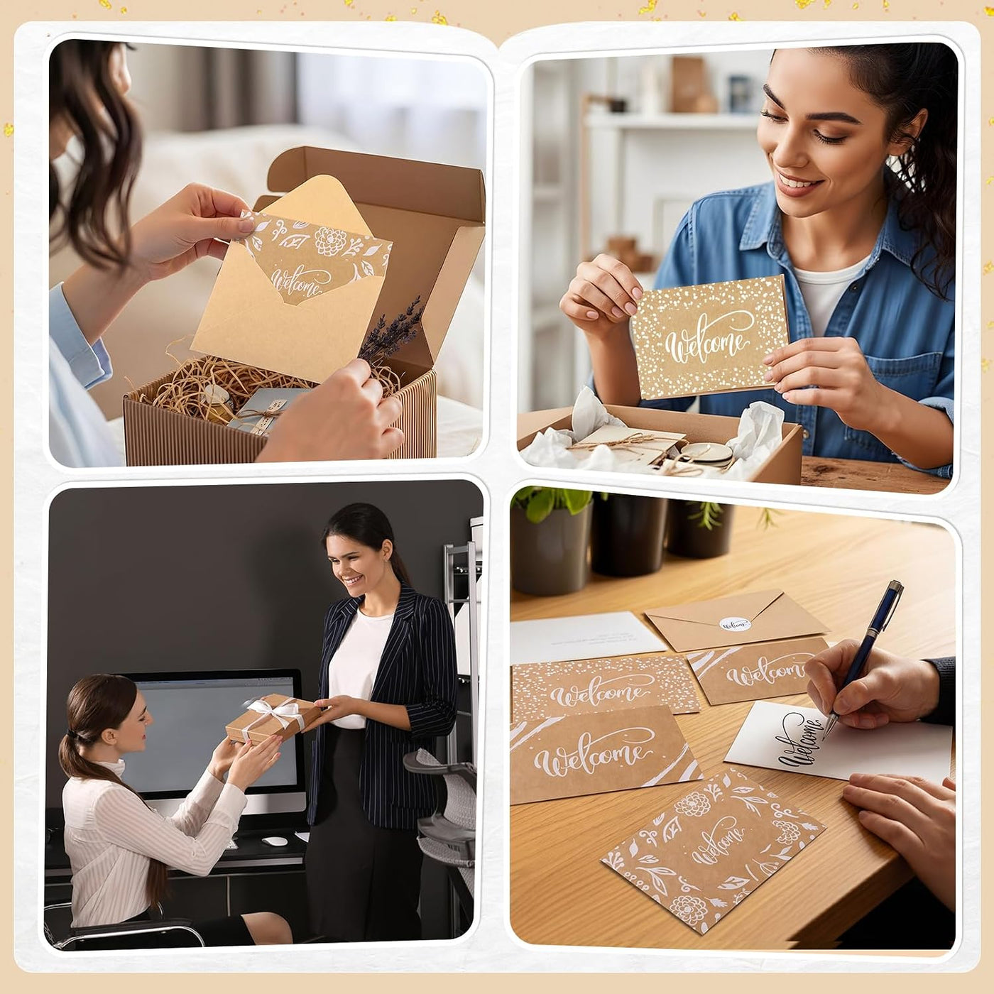 Fumete 72 Sets Bulk Welcome Card for Guest with Kraft Envelope Sticker Blank 6x4 in Interior Welcomes Note Card Paper Hotel Business Greeting Postcard Wedding Employee Team(White)