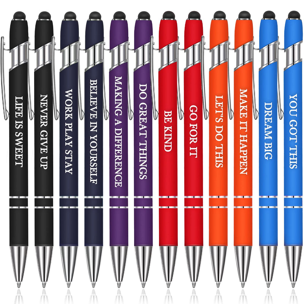 Zonon 12 Pcs Inspirational Pens Gift Set Funny Ballpoint Pen with Stylus Tip Motivational Graduation Gifts Bulk for Teacher Coworkers Nurse School Office Supplies(Morandi,Boss Lady)