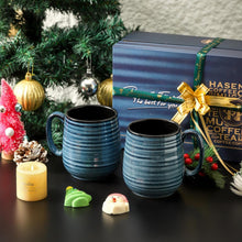 HASENSE Coffee Mugs Gift Set, 20 oz Ceramic Coffee Cups for Men and Women, Premium Large Tea Cups Gift Box with Coaster & Gold Spoon, Blue Couple Mugs for Wedding Holiday