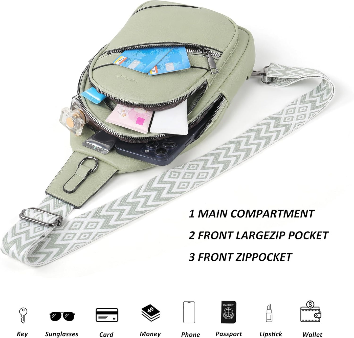 TANTOMI Sling Bag Crossbody Bags for Women Leather Cross Body Bag Trendy Fanny Pack Chest Travel Purse with Adjustable Strap