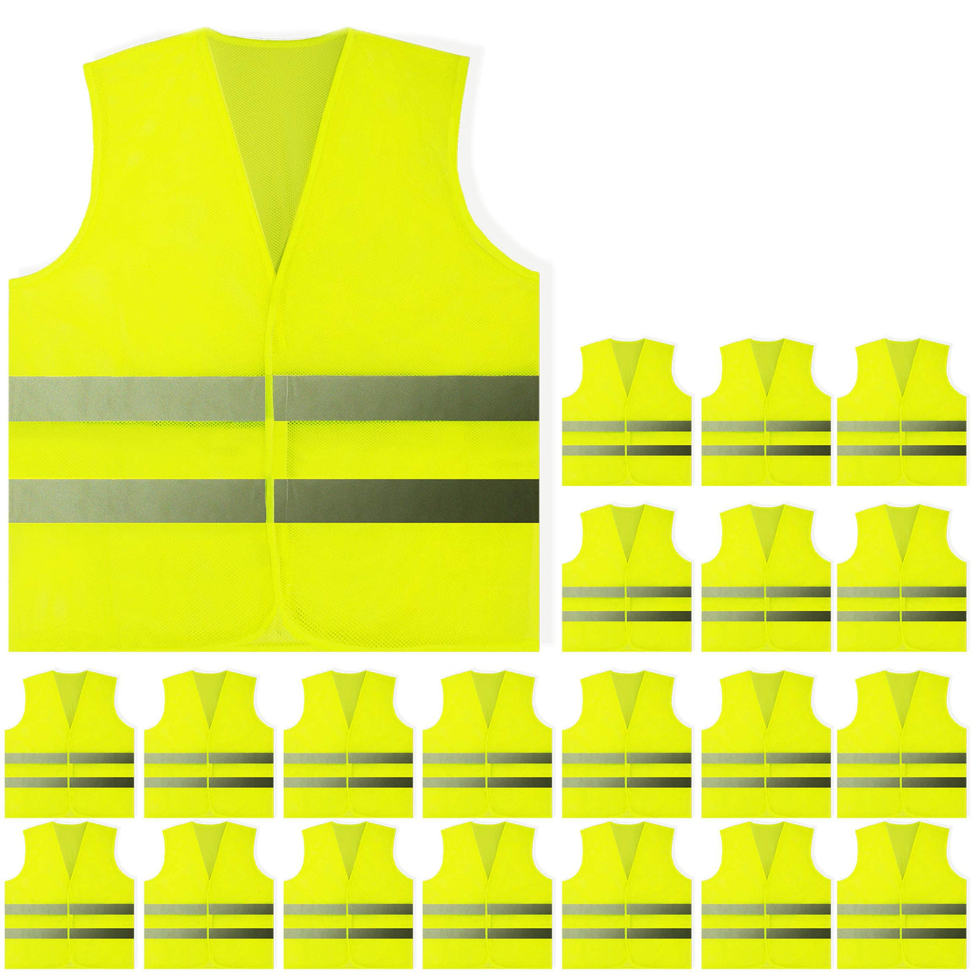 PeerBasics Safety Vests 10 Pack - Yellow Reflective High Visibility, Hi Vis Silver Strip, Men Women, Work, Cycling, Runner, Surveyor, Volunteer, Crossing Guard, Road, Construction, Neon (Mesh, 10)