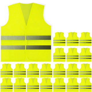 PeerBasics Safety Vests 10 Pack - Yellow Reflective High Visibility, Hi Vis Silver Strip, Men Women, Work, Cycling, Runner, Surveyor, Volunteer, Crossing Guard, Road, Construction, Neon (Mesh, 10)