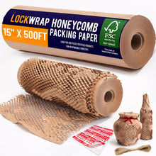 Honeycomb Packing Paper 12" x 150ft with Rope & 20 Fragile Stickers|Shipping & Moving Supplies|Small Business Packaging Supplies|Eco Friendly Bubble Wrap Packing Boxes for Moving Certified FSC C204227