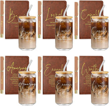 AmazingSpark 18 Pcs Fathers Day Christian Gift Bulk for Men Women 16 Oz Glass Cups with Lid Straw Bible Notebook Leather Prayer Journal with Pen Religious Gift for Church Member (Bible Words,Brown)