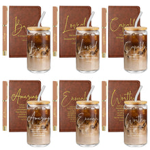 AmazingSpark 18 Pcs Fathers Day Christian Gift Bulk for Men Women 16 Oz Glass Cups with Lid Straw Bible Notebook Leather Prayer Journal with Pen Religious Gift for Church Member (Bible Words,Brown)