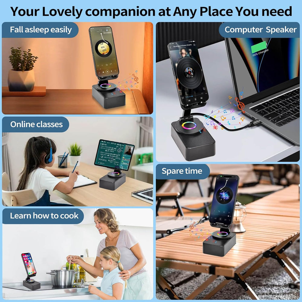 Birthday Gift for Women Mom Men Dad Cell Phone Stand with Wireless Bluetooth Speaker and Portable Charger ＆Led Color Flash Light HD Stereo Surround Sound Cool Gadget for Home Office Travel