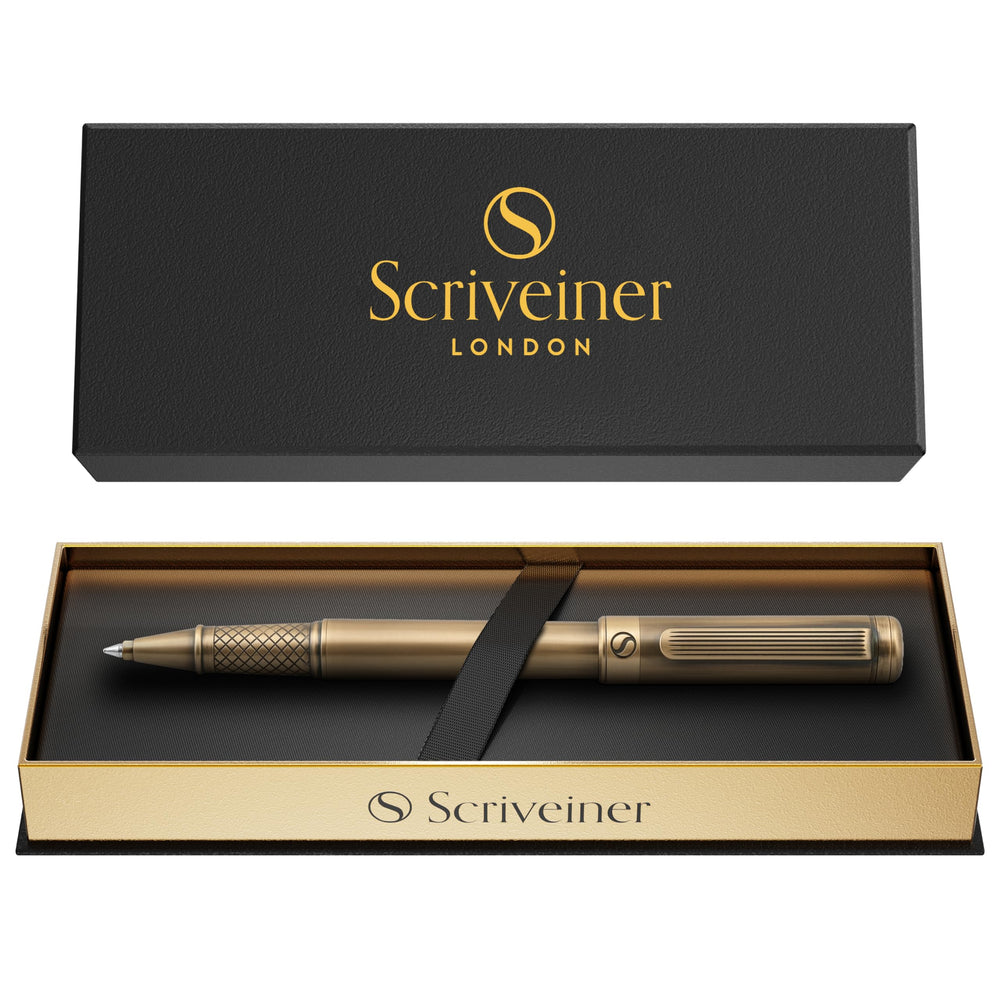 Scriveiner Black Lacquer Rollerball Pen - Stunning Luxury Pen, Real Gold Plating, Schmidt Ink Refill, Best Roller Ball Gift Set for Men & Women, Professional, Executive Office, Nice Pens