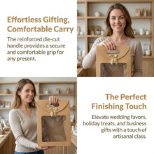 20pcs Elegant Kraft Paper Gift Bags with Clear Window & Sturdy Brown Cardboard Back -Stand Up Design with Rounded Corners & Twine Closure Recyclable Brown Cardboard Boxes for Holiday Party