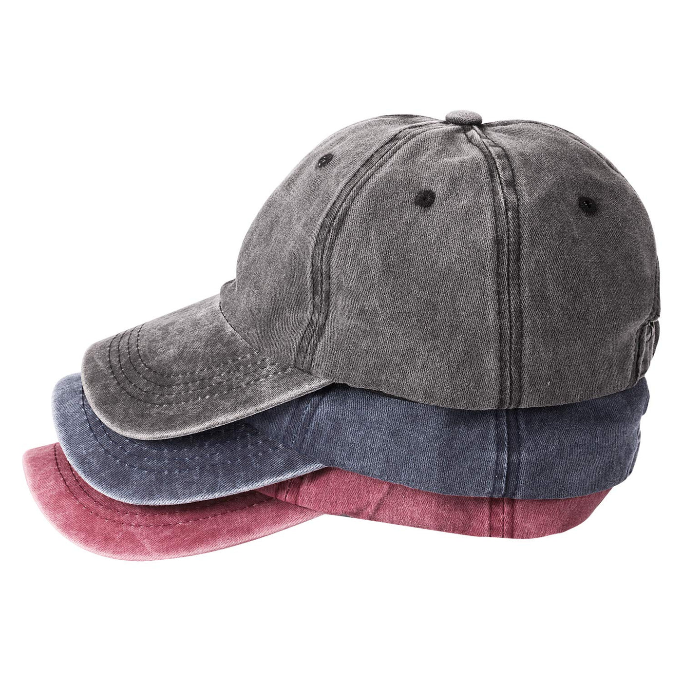 MEINICY 3 Packs Washed-Cotton Plain Baseball Cap, Vintage Adjustable Dad Hats Gift for Men/Women,Unstructured