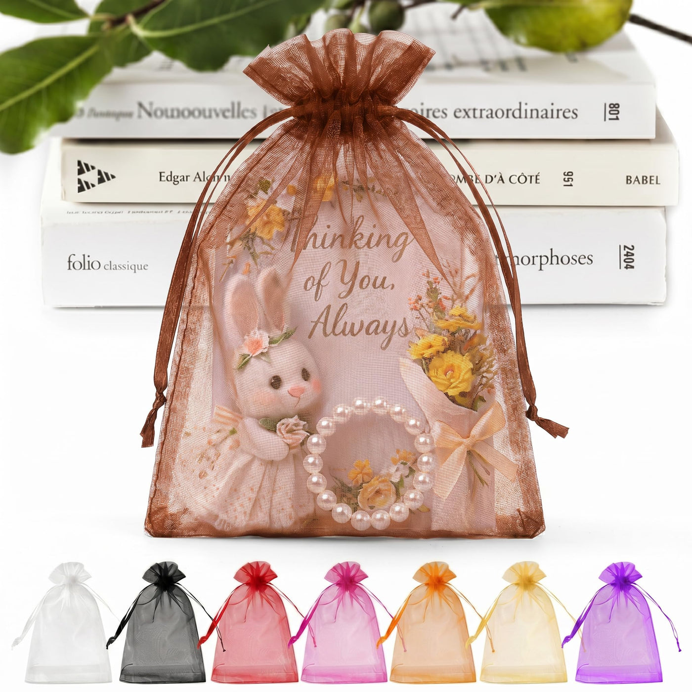 ANZNKU 50 Pack Organza Bags 5 x 7 in White Small Mesh Gift Bags Bulk Drawstring for Wedding Party Favors, Little Goodie Bag for Candy Jewelry Soap Makeup, Treat Sachet Pouch for Baby Shower Graduation