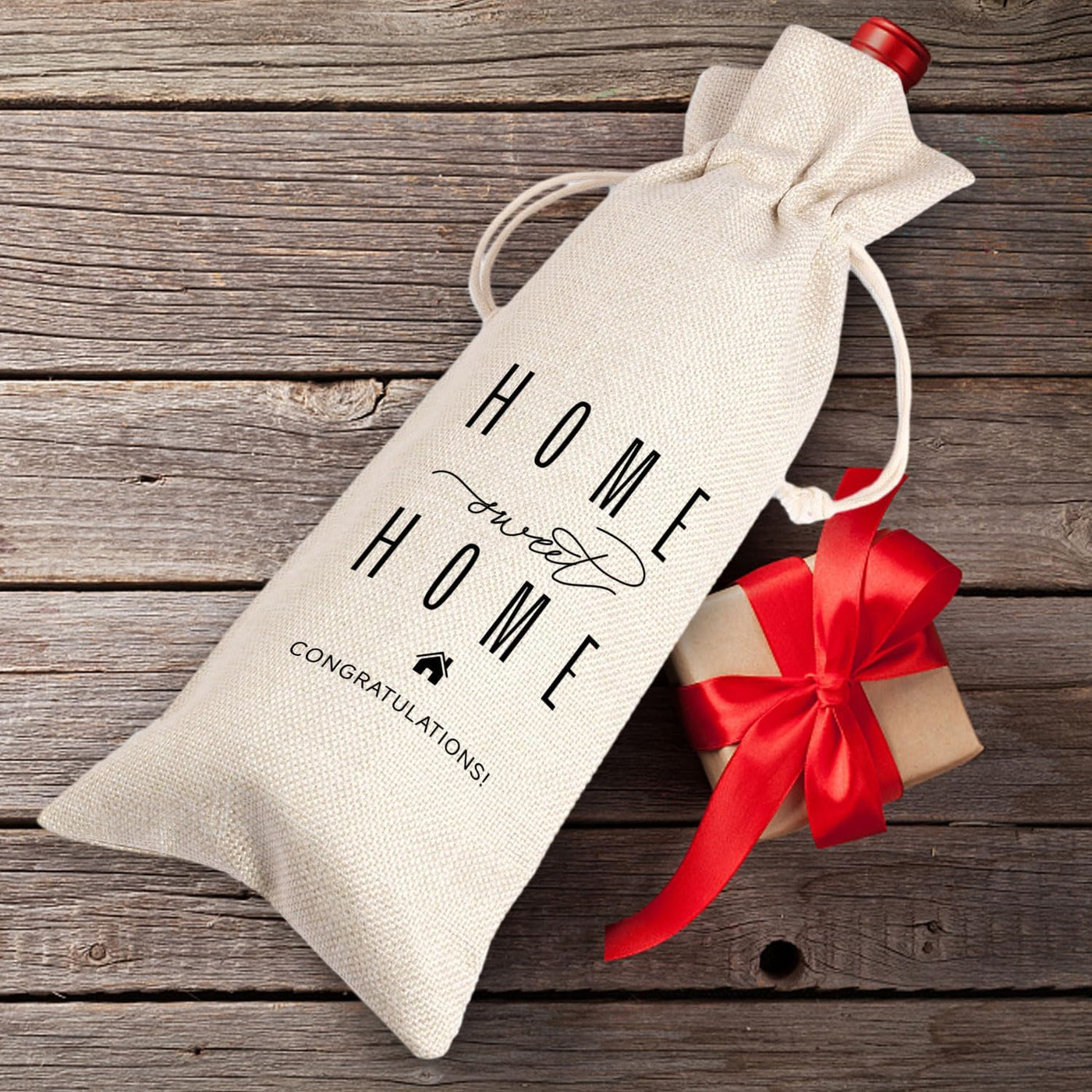House Warming Gifts New Home Gifts,House Homeowner Gift,Realtor Gift to Clients,Sweet Home Congrats,Housewarming Party Decorations,Wine Gift Bags for Women Men Friends Homeowner (Beige-Home)