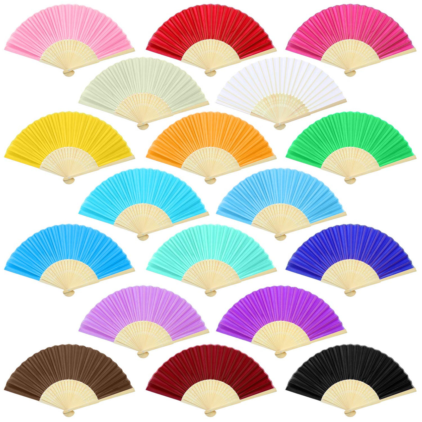 Aneco 18 Pieces Pink Handheld Cloth and Bamboo Folding Fans for Wedding Decoration, Church Gifts, Party Favors, DIY Decoration
