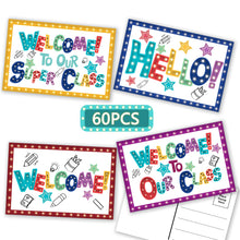 codree 32 Pieces Marquee Welcome Postcards, 4 x 6 Inch Welcome to Our Class Theme Postcard Welcomes Greeting Cards Encouragement Note Cards Teacher Postcards for Kids, 4 Designs
