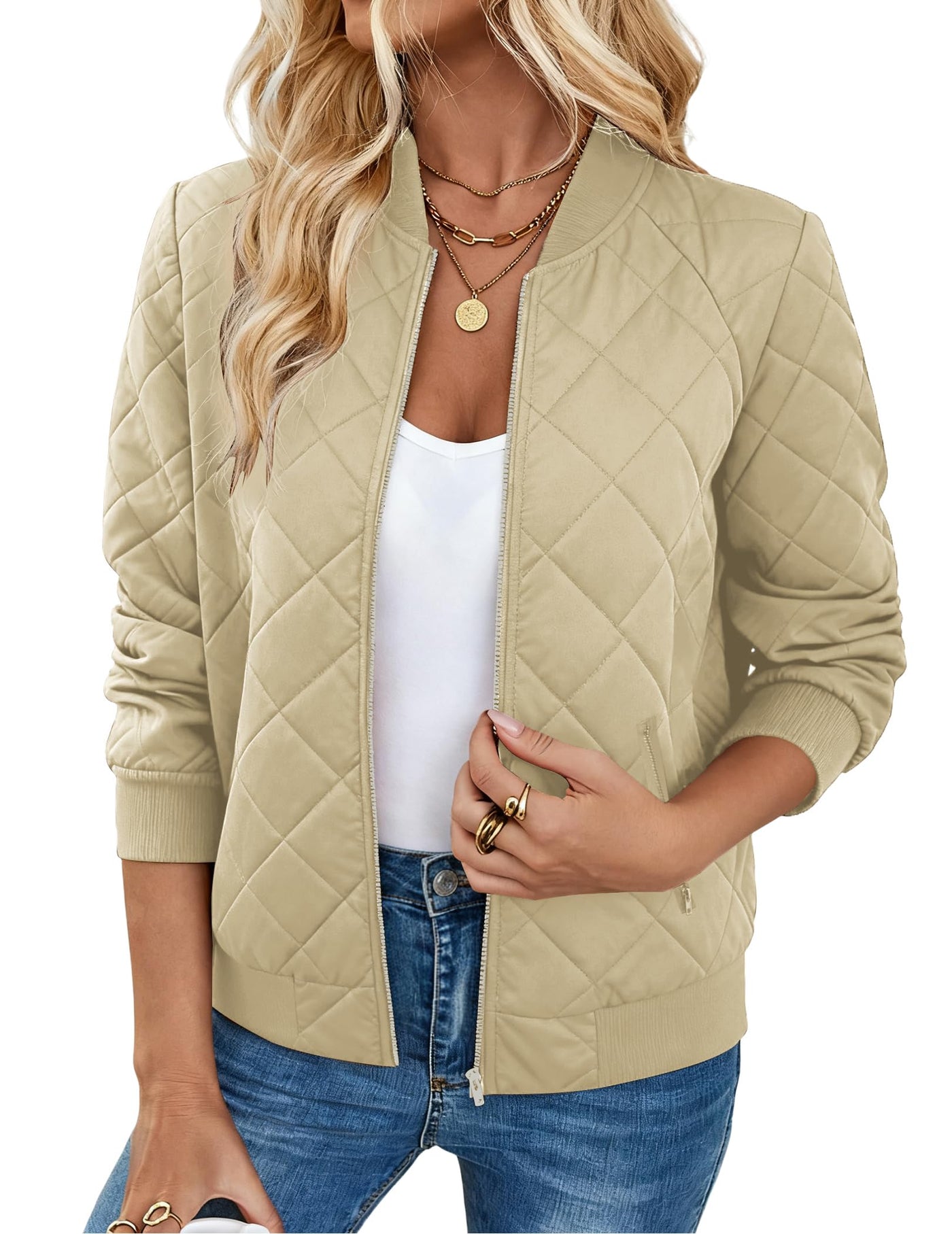 Zeagoo Women's Bomber Jacket Casual Coat Zip Up Spring Fall Clothes with Pockets S-XXL