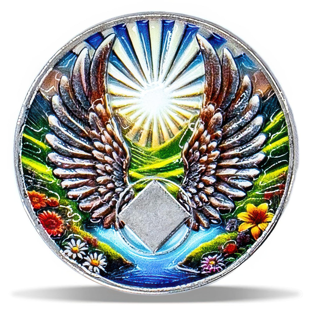 2 Year Angel Wings Sobriety Coin – Radiant Sunrise NA Medallion – Spiritual Token for Recovery & Clean Time – Empowering NA AA Chips – Gift for Men & Women