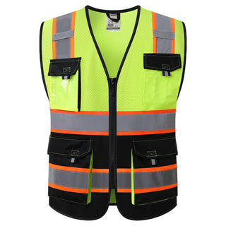 JKSafety Hi Vis Reflective Safety Vests for Men Women High Visibility Vest with Pockets Mesh Fabric Construction Safety Apparel Neon Vest for Work (220-Black L)