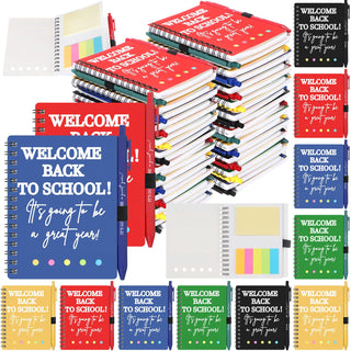Dunzoom 40 Pcs Welcome Back to School Gifts Bulk Spiral Notebooks with Sticky Notes Motivational Pens First Day of School Notepads Party Favor for Teacher Student Classroom(Terrazzo Tones,Multicolor)