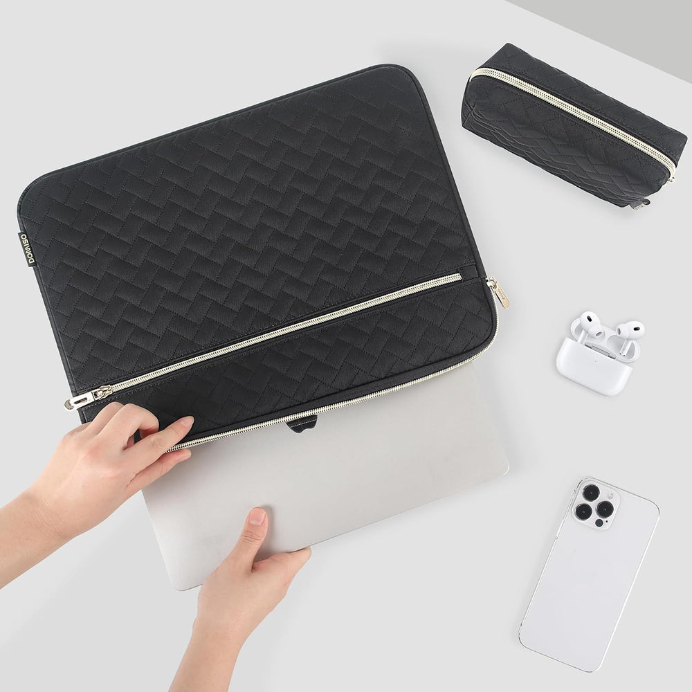 DOMISO 15.6 inch Laptop Sleeve for MacBook Air M3 15 inch Laptop Case 15.6 inch Compatible with MacBook Air 15 inch Plus 15 MacBook Pro Protective Computer Sleeve 15 inch with Small Case,Black