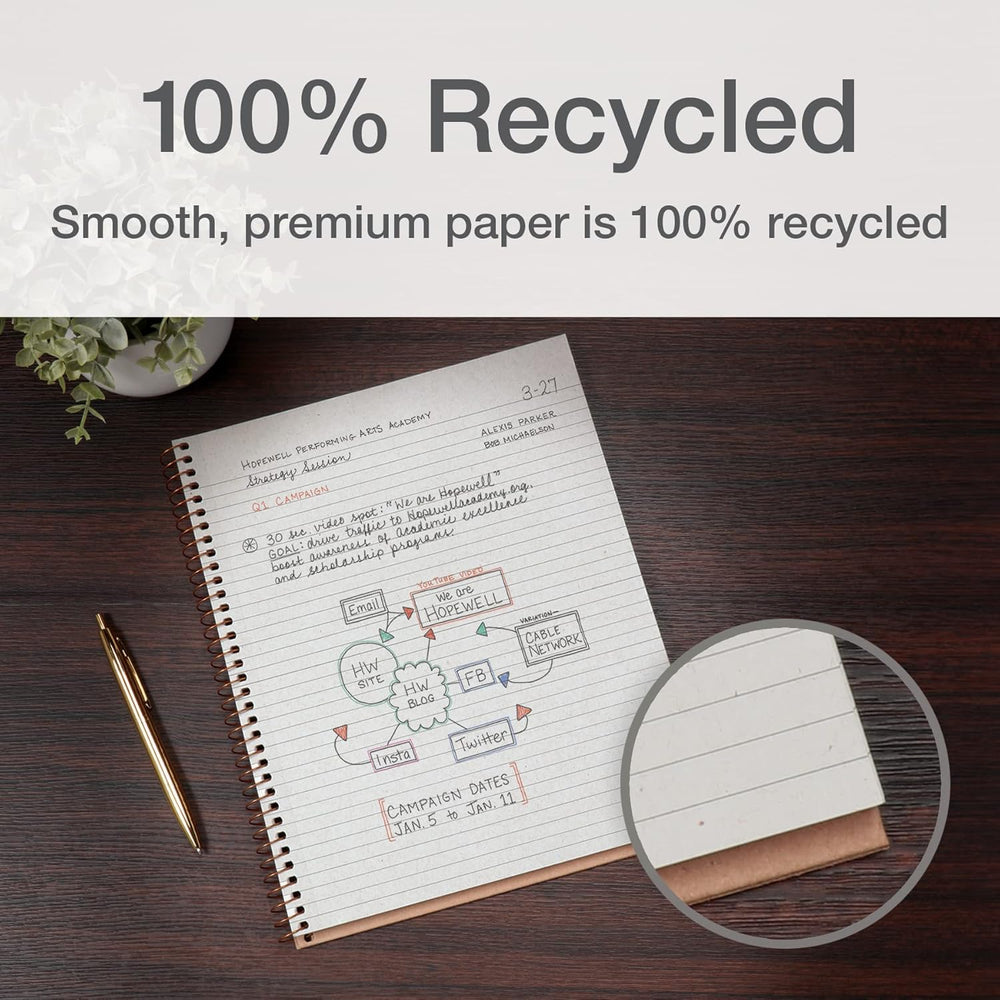 Oxford Spiral Notebooks, 2 Pack, 100% Recycled, Kraft Notebooks, Gold, College Ruled, 80 Sheets/160 Pages, Student Gifts, Teacher Gifts (90881)