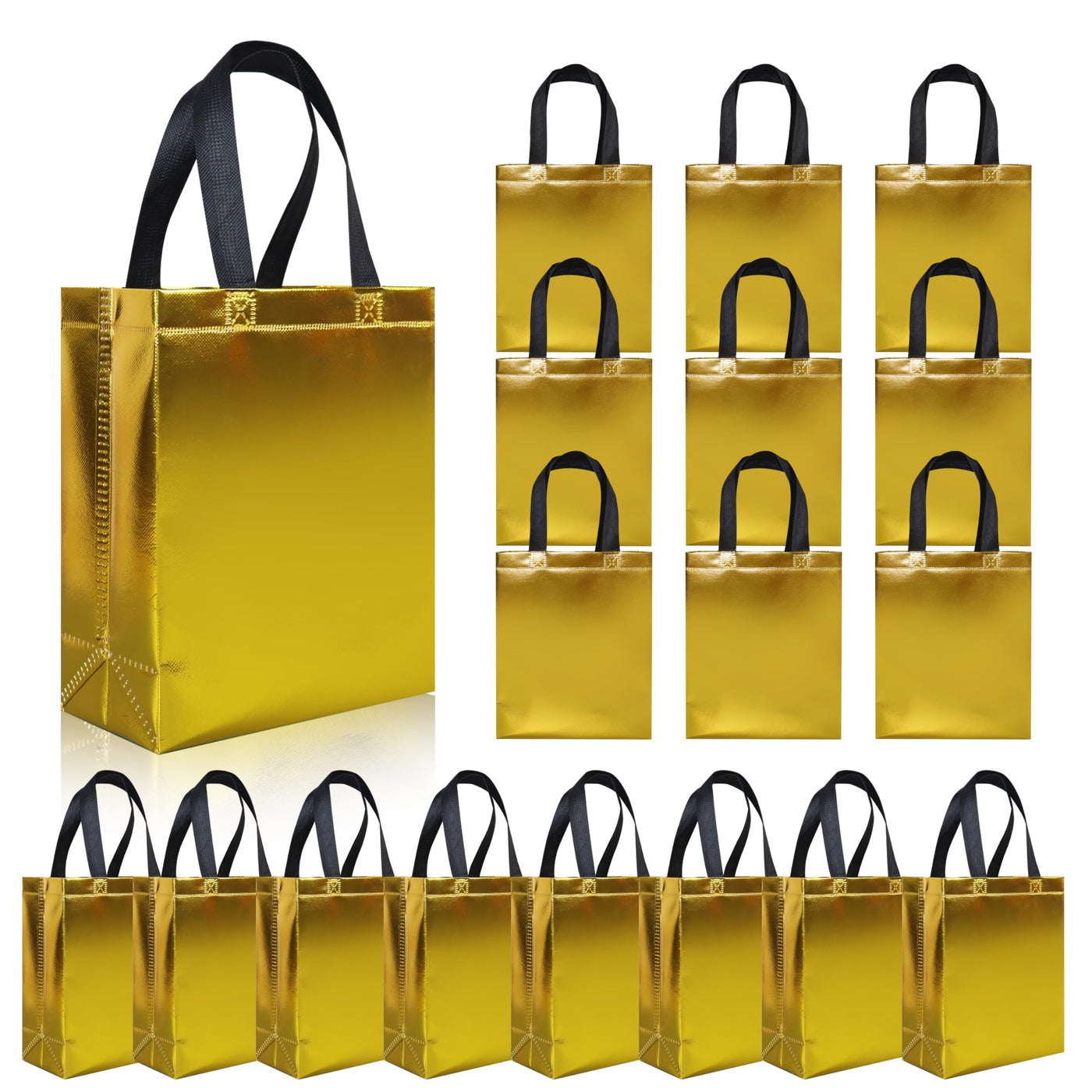 cabzymx 18 Pcs Glossy Iridescent Small Gift Bags Bulk, 8x3.9x9.8 In Non-woven Party Bags for Present with Sturdy Bases for Birthday, Wedding, Easter, Party, Holiday
