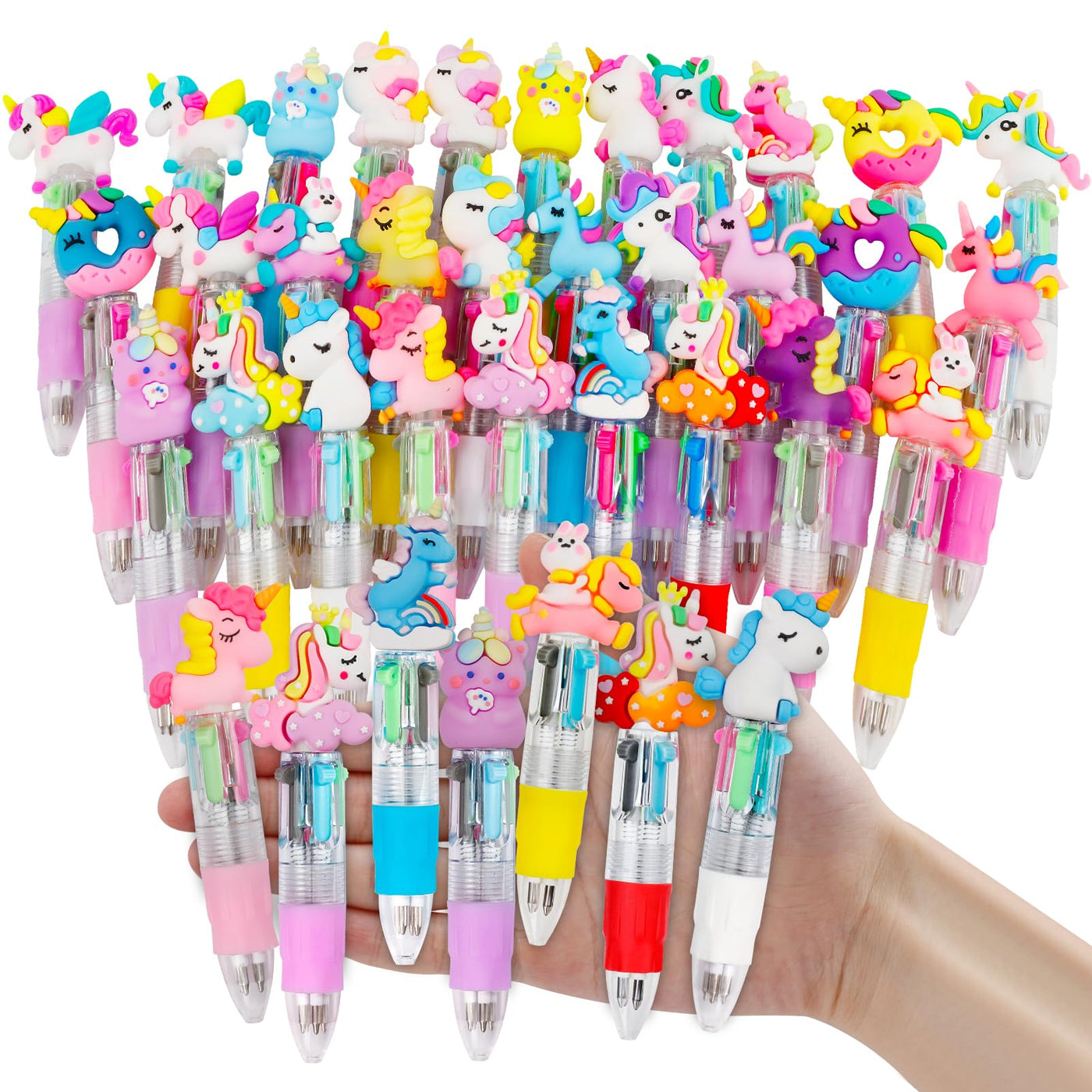 CZWZ 20Pcs Mini Multicolor Pens in One 4-in-1 Cute Pens Bulk for Kids, Fun Kawaii Ballpoint Pens for Birthdays and Children's Party Favors Gifts Teacher School Supplies