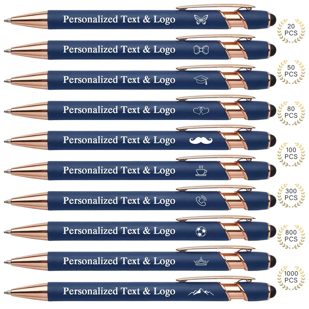 WNNNS Bulk Custom Pens Personalized with Name & Logo, Customized Engraved Pens, Black Ink Ballpoint with Stylus Tips, Office Employee Graduation Teacher Appreciation Gifts.