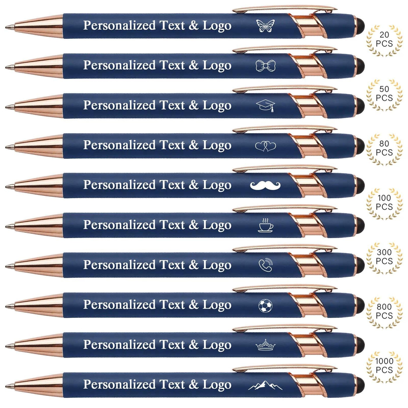 WNNNS Bulk Custom Pens Personalized with Name & Logo, Customized Engraved Pens, Black Ink Ballpoint with Stylus Tips, Office Employee Graduation Teacher Appreciation Gifts.