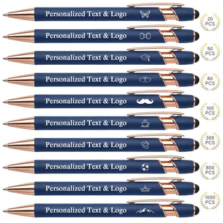 WNNNS Bulk Custom Pens Personalized with Name & Logo, Customized Engraved Pens, Black Ink Ballpoint with Stylus Tips, Office Employee Graduation Teacher Appreciation Gifts.