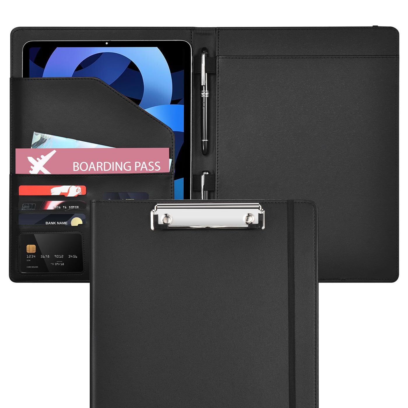 Pacific Mailer Padfolio Portfolio Leather Binder, Interview Legal Document Organizer, Business Card Holder Included Letter Sized Writing Pad [Piano Noir Faux Leather Matte Finish]