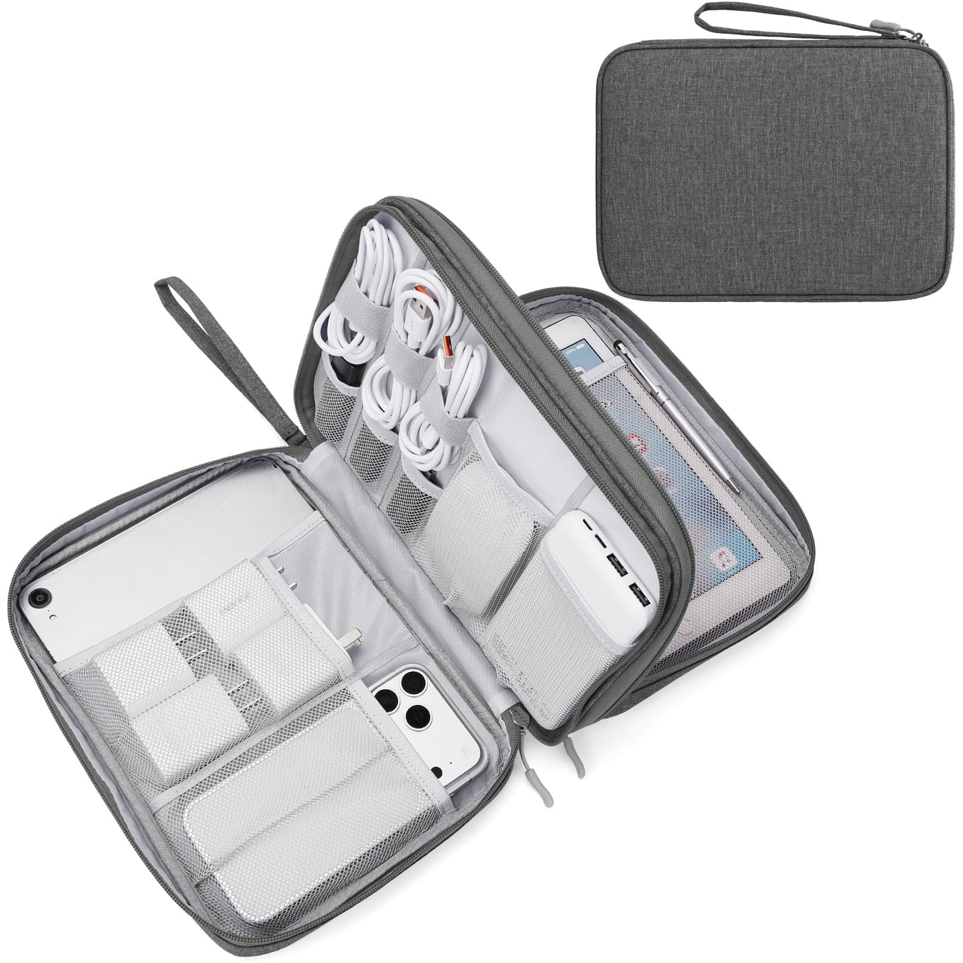 FYY Travel Cable Organizer Pouch Electronic Accessories Carry Case Portable Waterproof Double Layers All-in-One Storage Bag for Cord, Charger, Phone, Earphone Black