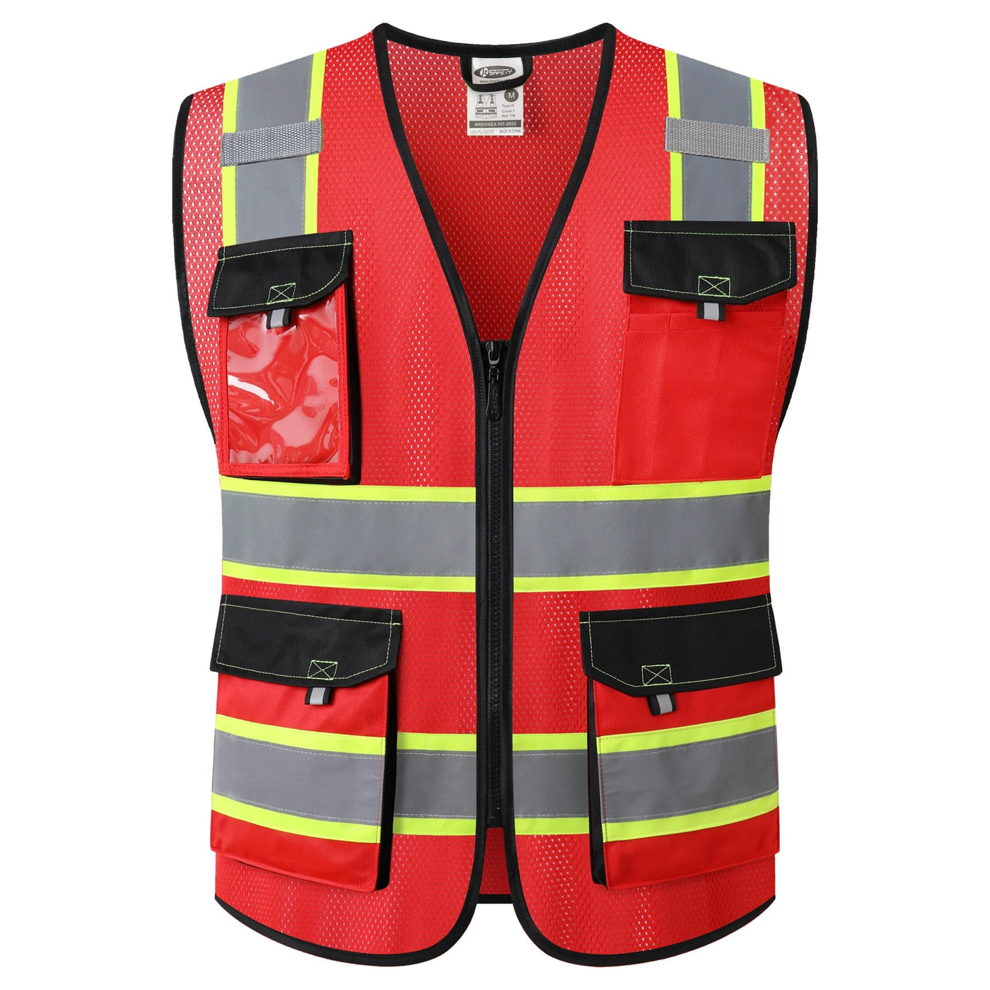 JKSafety Hi Vis Reflective Safety Vests for Men Women High Visibility Vest with Pockets Mesh Fabric Construction Safety Apparel Neon Vest for Work (220-Black L)