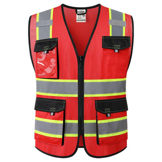 JKSafety Hi Vis Reflective Safety Vests for Men Women High Visibility Vest with Pockets Mesh Fabric Construction Safety Apparel Neon Vest for Work (220-Black L)