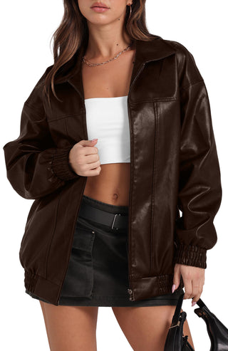 Sampeel Leather Jacket Women Faux Oversized Motorcycle Bomber Coats 2025 Fall Fashion Outfits Winter Clothes