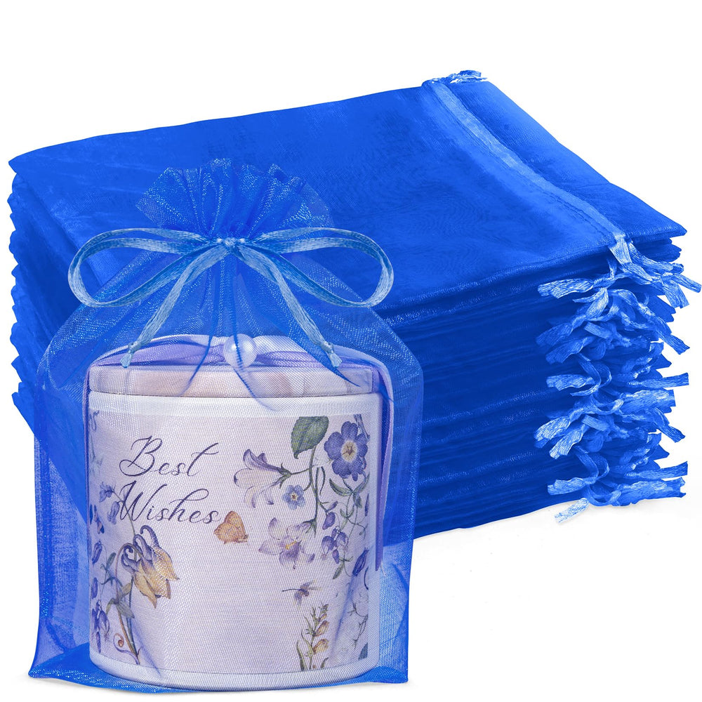 Crweety 50 Pcs White Organza Bags 6x9 Inches, Large Mesh Gift Bags Drawstring, Jewelry Pouches Candy Treat Sachet Mesh Bag Drawstring for Wedding Party Favors Baby Shower & Goodie Gifts