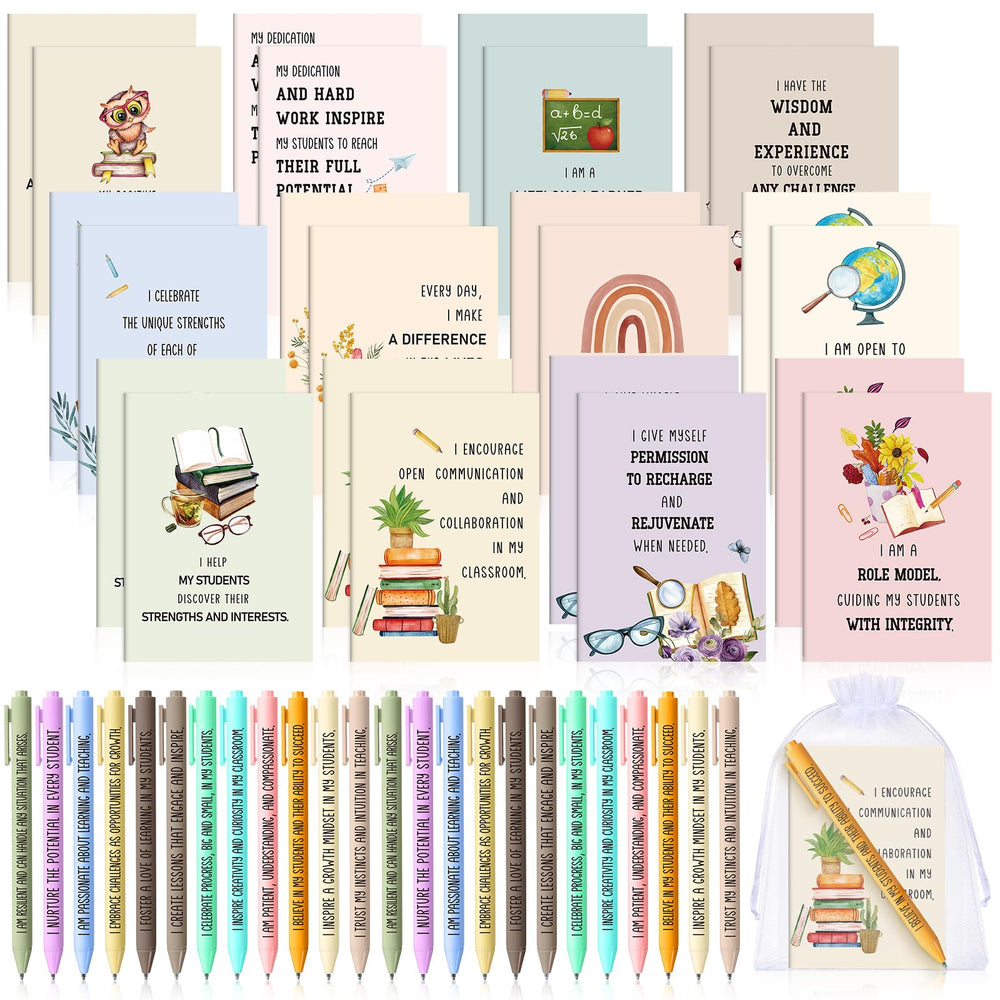Mooliwe 24 Pcs Positive Affirmation Gift Set Gratitude Notebooks with Pens Small Bags Motivational Encouragement Notepads Daily Affirmations Journal for Women Stress Relief Self Care (Watercolor)