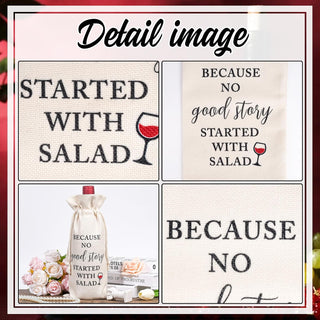 GiftoBi Reusable Burlap Wine Bag with Drawstring, 'Because No Good Story Started with Salad', Beige, 32*14cm, Multiple Occasions