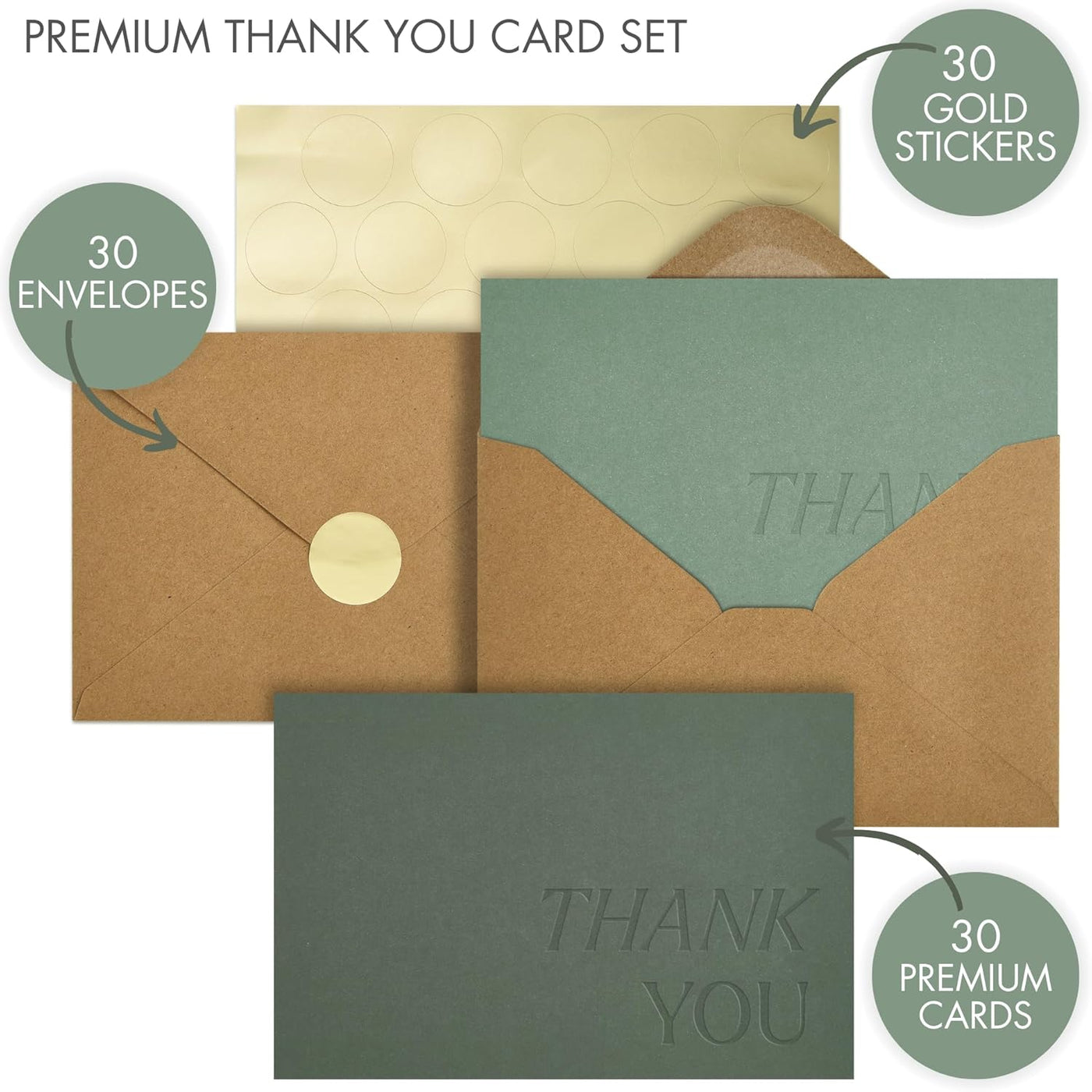 Beautiful Thank You Cards Set of 30 With Envelopes and Stickers - Elegant Blank Cards For Personalized Notes - Perfect Bulk Stationary Set For All Occasions incl. Weddings, Business & Baby Showers