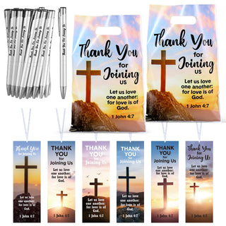 Supervitae 108 Pcs/36 Sets Church Welcome Gift Pockets Bulk Church Visitor Gifts 36 Religious Brochure Bags with Handle 36 Thank You for Joining Us Ballpoint Pen 36 Bookmark for Christian Supplies