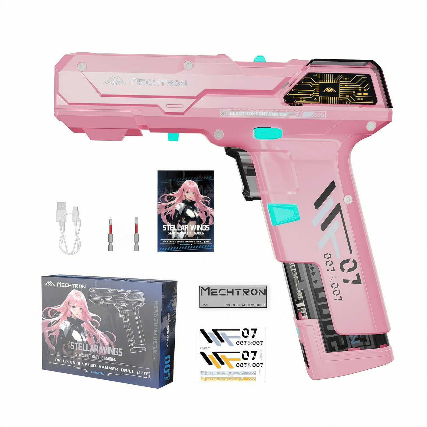 Cyberpunk Gun-Shaped AI Smart 8V Dual-Speed Hammer Drill, Cool Gadget Gifts for Men, Boyfriend, Husband, Dad, Boss, Gamers, Tech Lovers (Silver, 8-Piece Accessory Kit)
