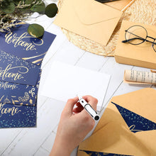 Fumete 72 Sets Bulk Welcome Card Golden for Guest with Kraft Envelope Sticker Blank 6x4 in Interior Welcomes Note Card Paper Hotel Business Greeting Postcard Wedding Employee Team (Blue)