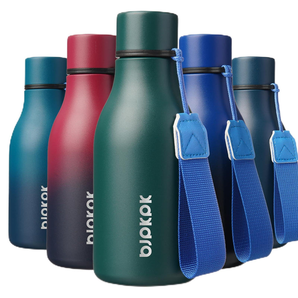 BJPKPK Insulated Water Bottles, 18 oz Stainless Steel Metal Water Bottle with Strap, BPA Free Leak Proof Jugs, Mugs, Flasks, Reusable Thermal Flasks for Sports & Travel, Orange