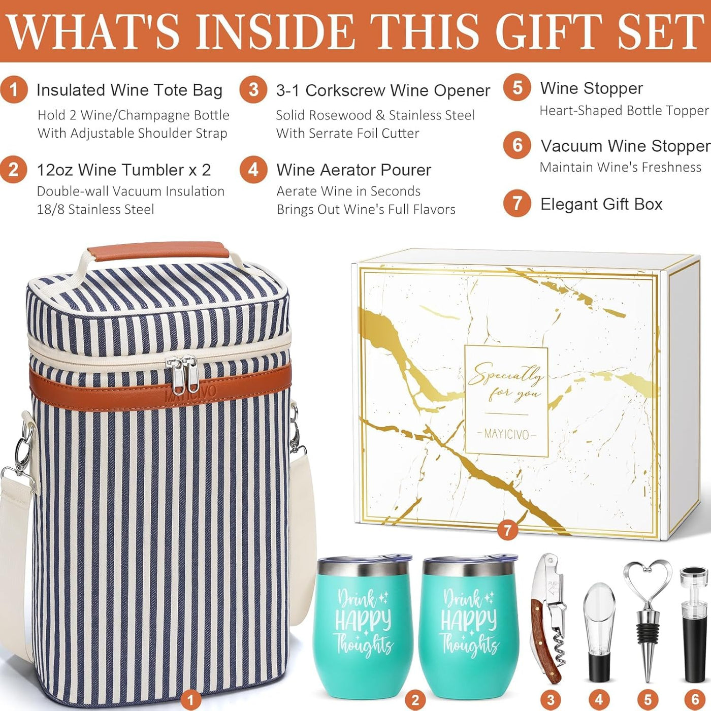 Birthday Gifts for Women Men - Mothers Day Wine Gift Baskets For Woman Mom, Her, Women, Friend, Wine Lovers, Self Care Package, Insulated Wines Tote Bag Carrier w/ Tumblers & Wines Accessories Set
