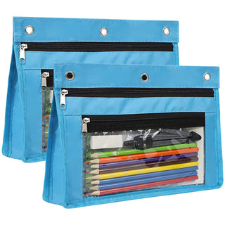 YoeeJob 2 Pack 1 Inch Expandable Zipper Pencil Pouches with Clear Window for 3 Ring Binder, Suitable for School & Office (Grey)