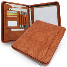 Embossed Faux Leather Zippered Padfolio with 3 Ring Binder, Executive Portfolio Organizer Binder for Women, Fits 13.9" Laptop/Tablet, Refillable Writing Pad Pocket, Green